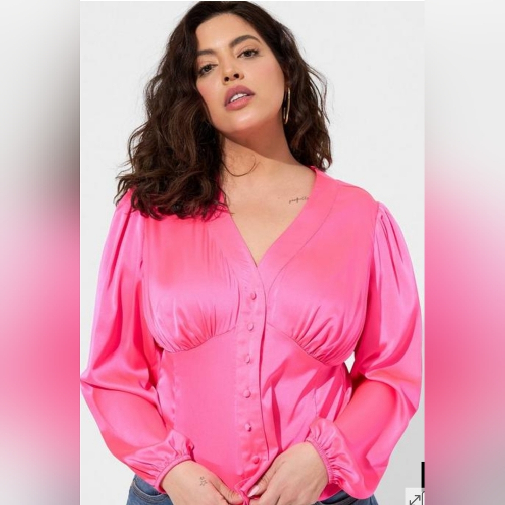 Satin Button-Front Top